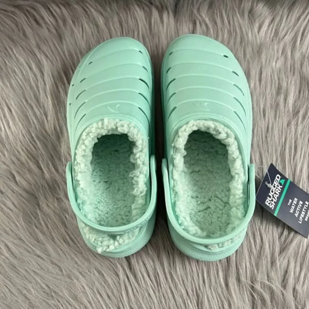 Rugged Shark Lined Clogs Girl Size 2 Mint Blue Slip On Shoes Sandals Lightweight